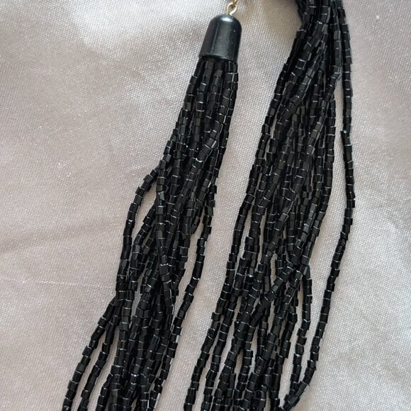 Vintage shiny black necklace/beaded earrings/bracelet - Picture 5 of 8